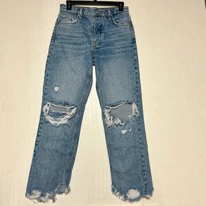 We the Free People 26 Women’s Distressed Denim Blue Jeans High rise button Fly